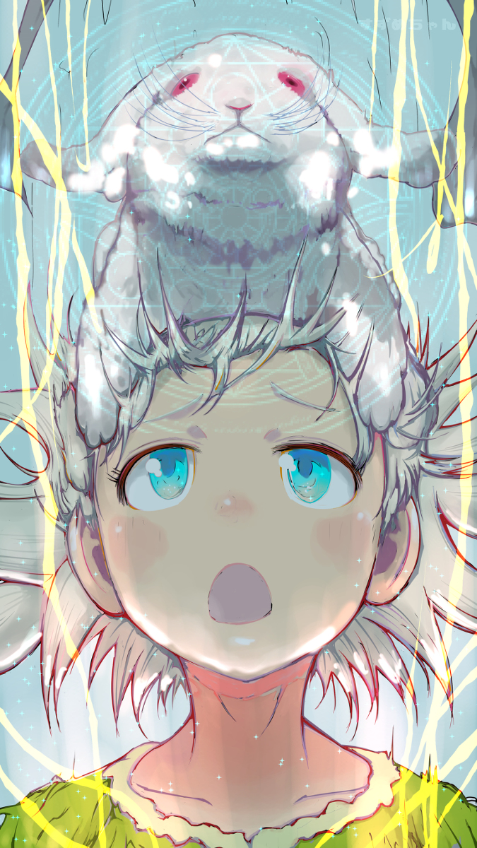 This is a pixiv picture whose title is 頭にうさぎが乗ってきて魔法詠唱し始めてびびった！.