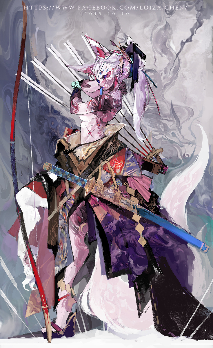 This is a pixiv picture whose title is 狐面紋.