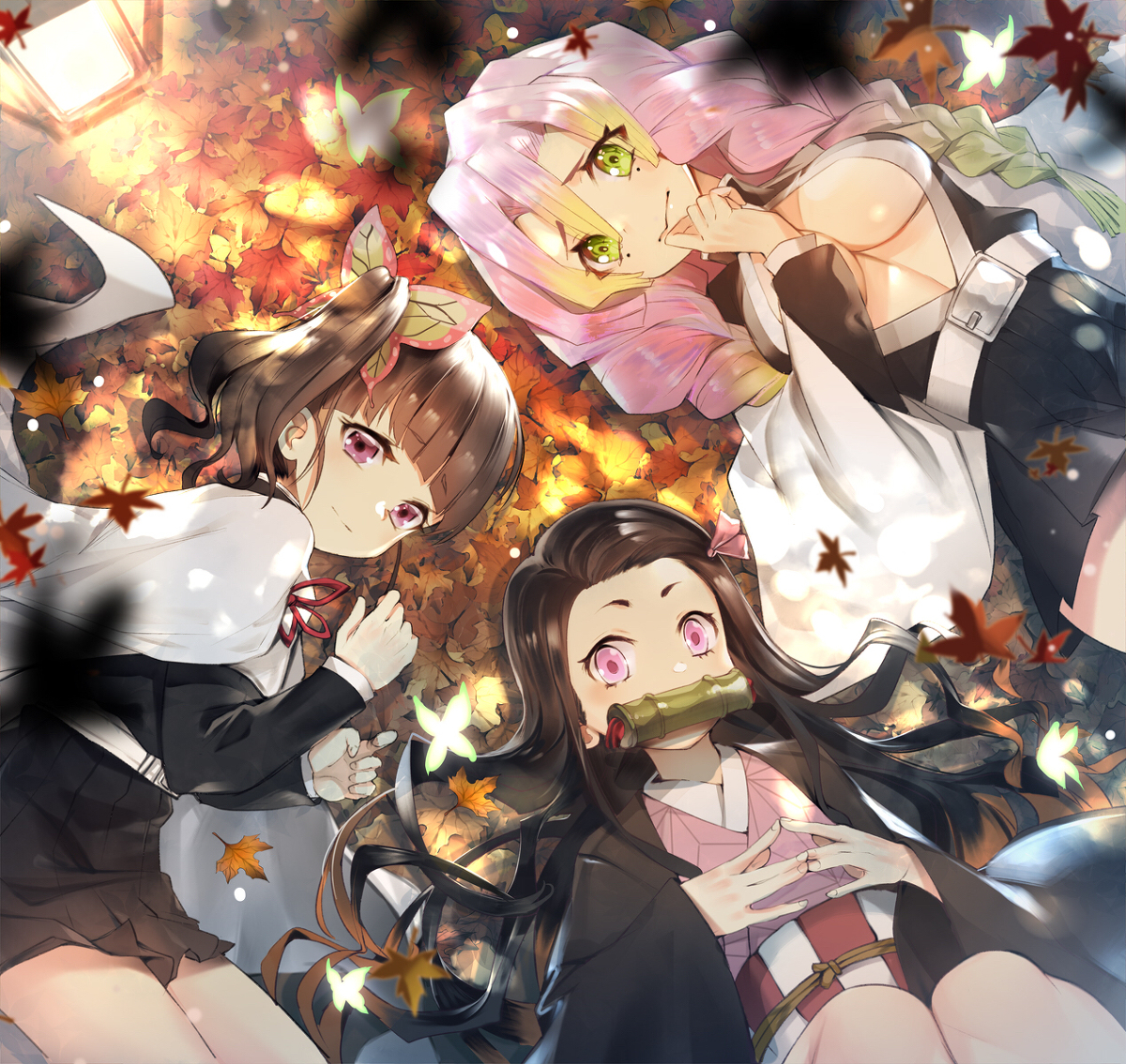 This is a pixiv picture whose title is 紅葉の下.