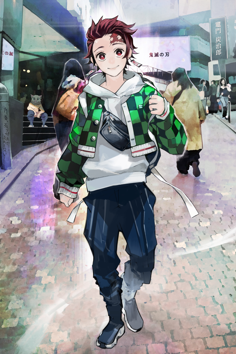 This is a pixiv picture whose title is 現代×鬼滅の刃.