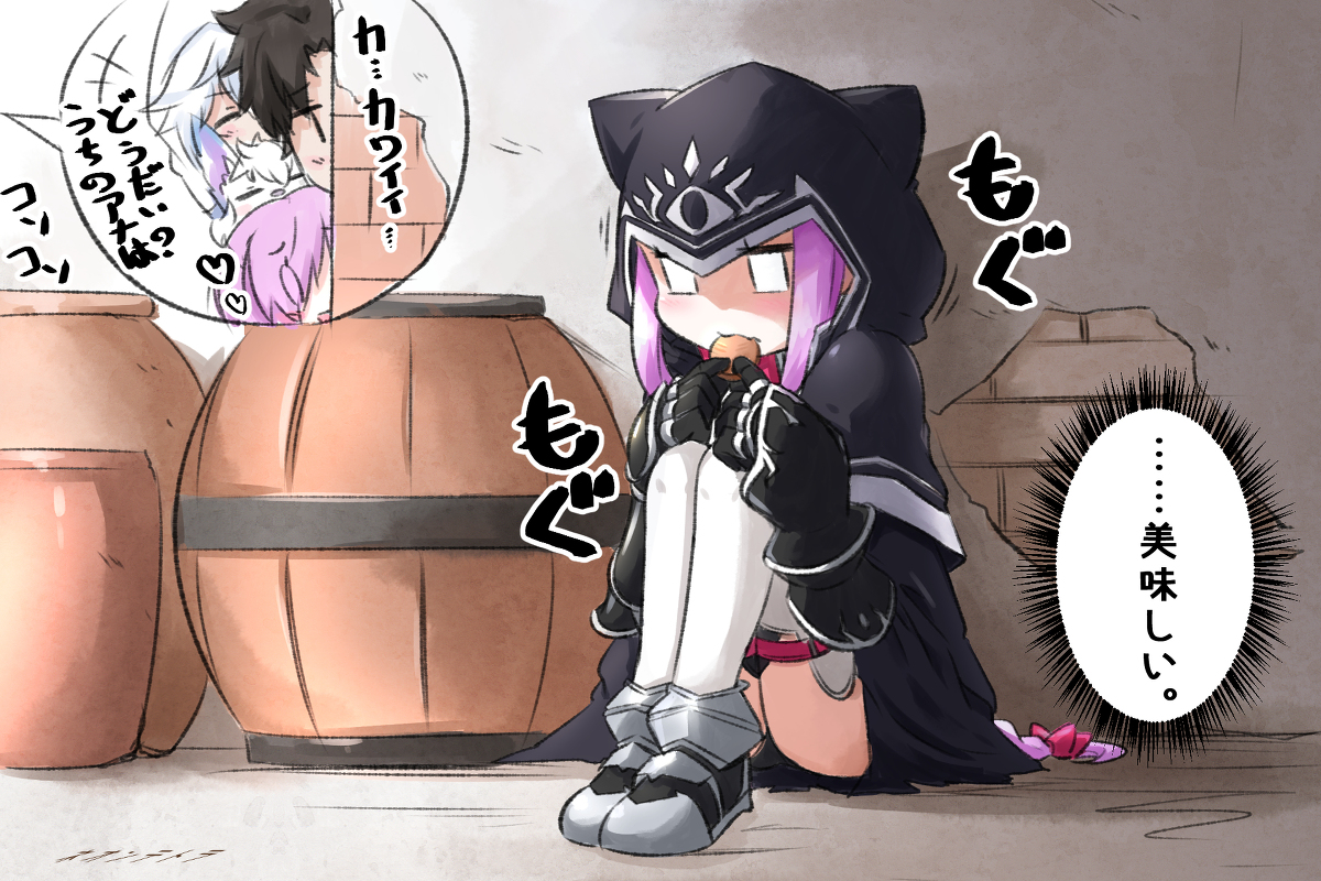 This is a pixiv picture whose title is 物陰で貰ったお菓子を大事そうに食べるアナちゃん.