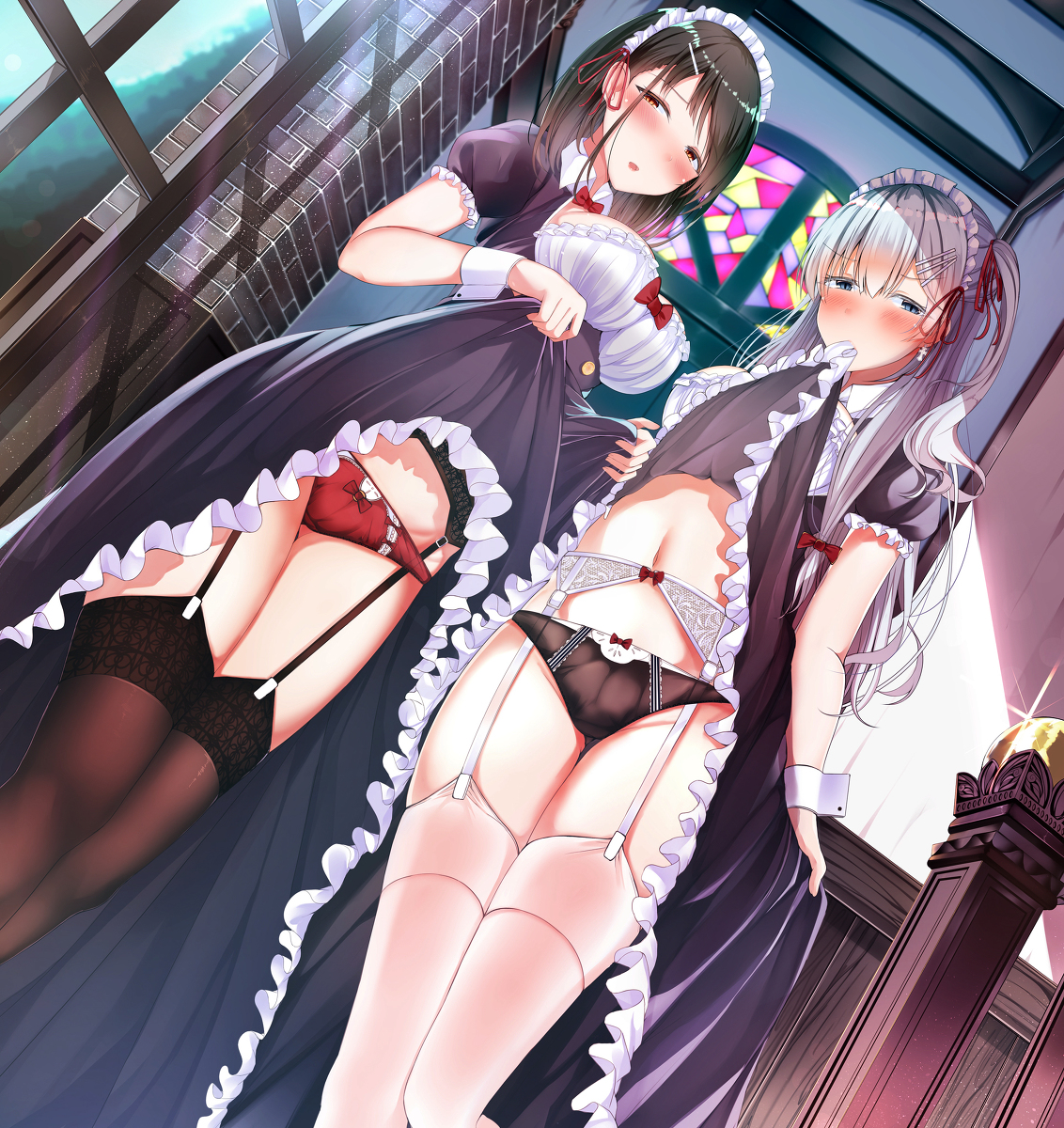 This is a pixiv picture whose title is たくしあげツインメイド.