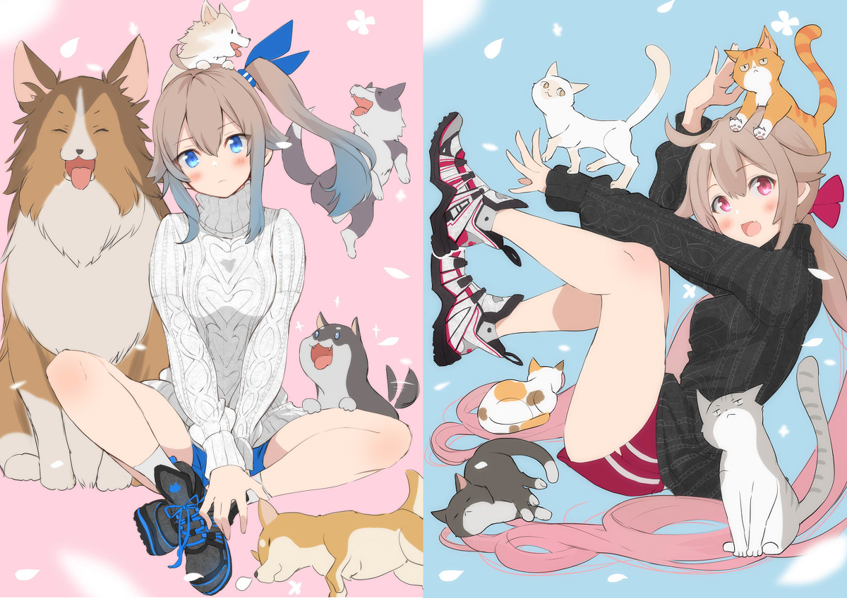 This is a pixiv picture whose title is いぬ練ねこ練.