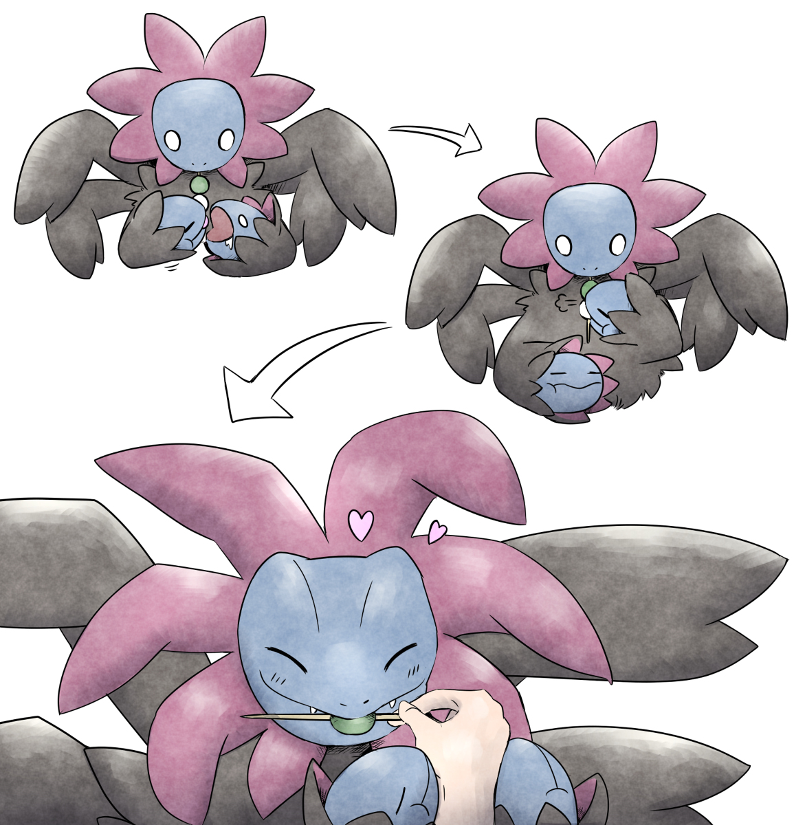 This is a pixiv picture whose title is サザンドラと三色だんご.