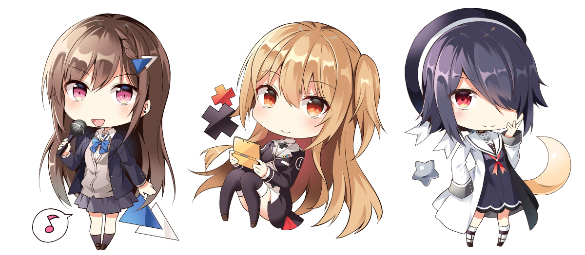 This is a pixiv picture whose title is ここあちゃん、楓ちゃん、魂子ちゃんSD.