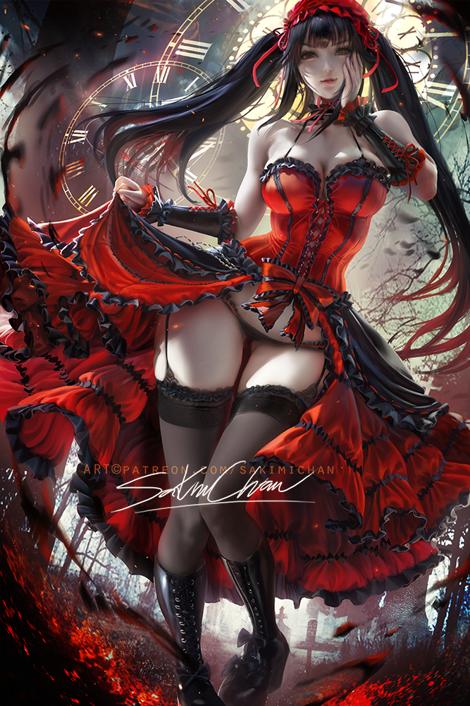 This is a pixiv picture whose title is 时崎狂三 Kurumi pinup.