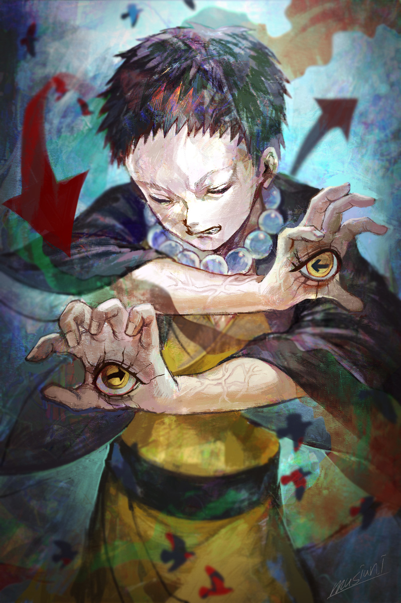 This is a pixiv picture whose title is 「人喰い鬼-矢琶羽-」【メイキングあり】.
