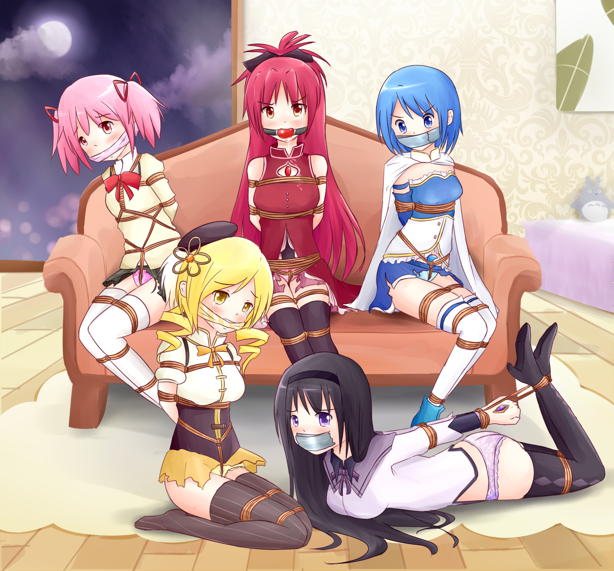 This is a pixiv picture whose title is Madoka Magica in Trouble.