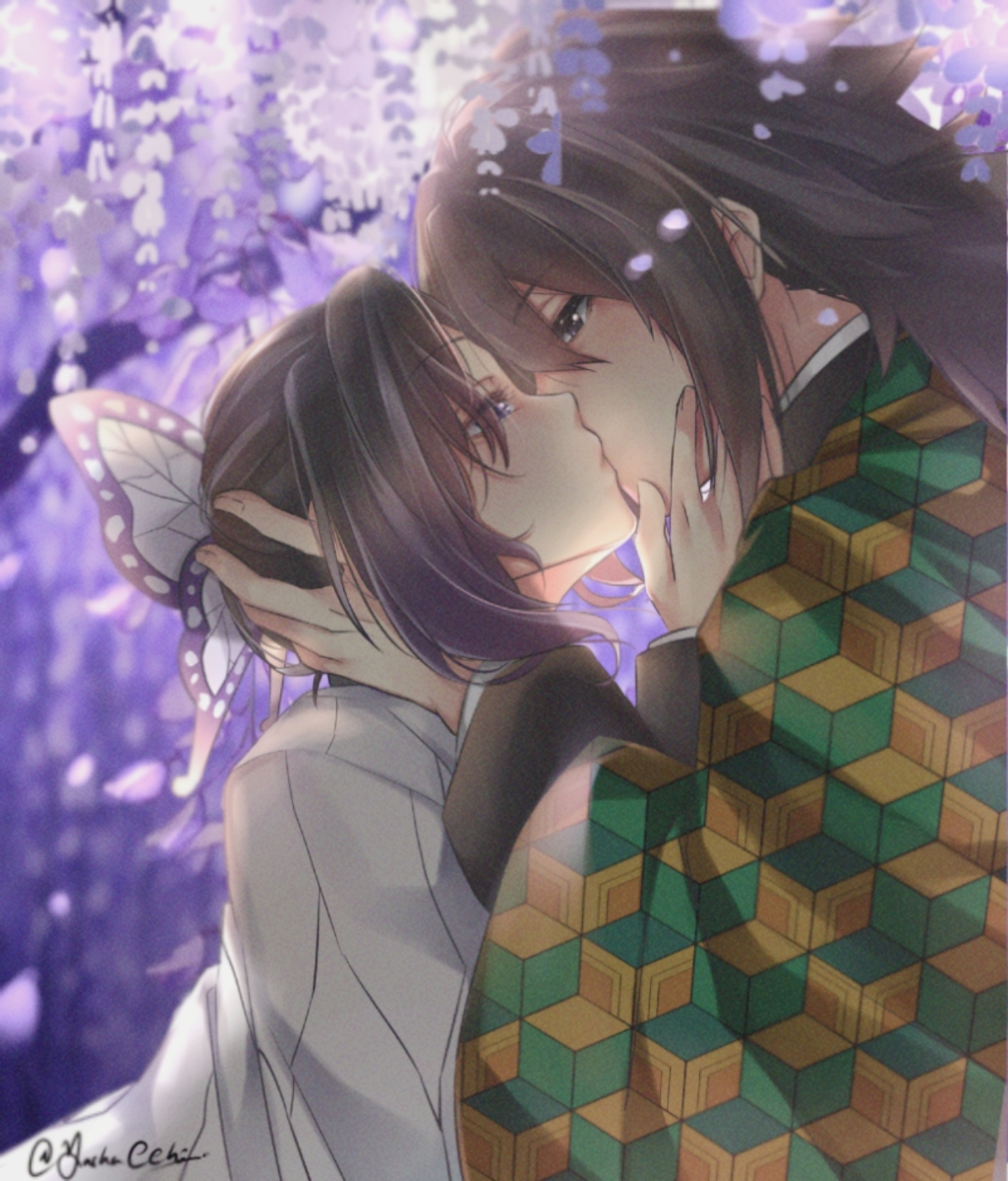 This is a pixiv picture whose title is Shinobu >< Giyuu.
