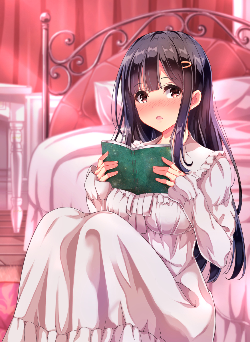 This is a pixiv picture whose title is 頬を赤く染めて何読んでるの？.