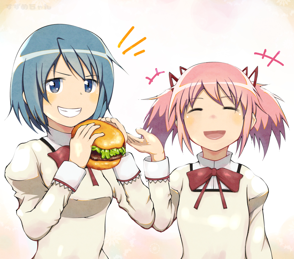 This is a pixiv picture whose title is さ「さやかちゃんが一気に食べちゃうよ～」ま「食べます！」.