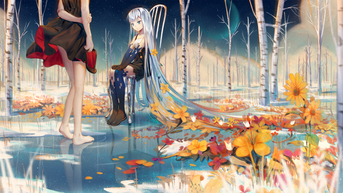 This is a pixiv picture whose title is 梦中的白桦林.