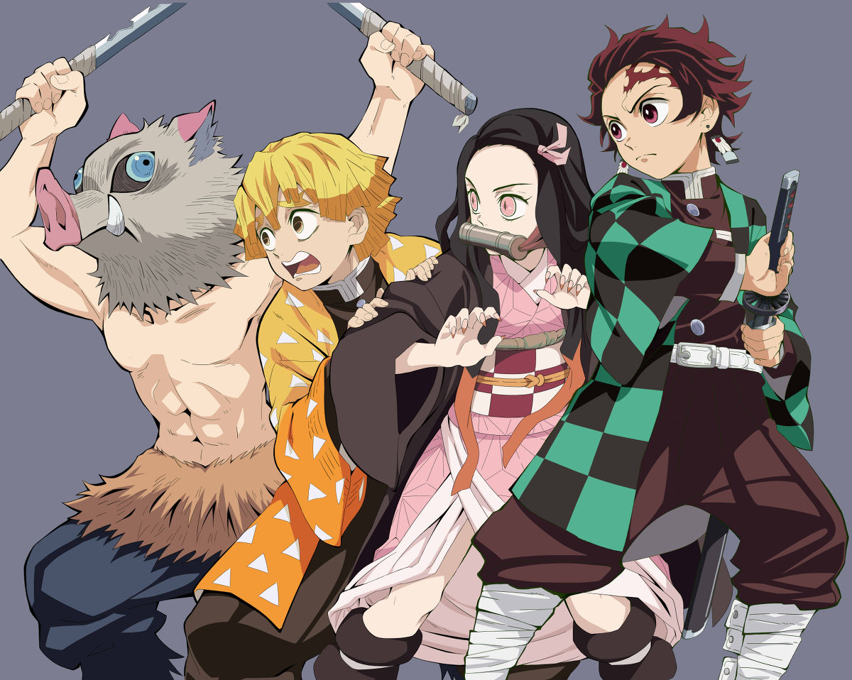 This is a pixiv picture whose title is 鬼滅の刃 Main 4人.