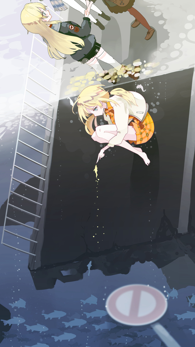 This is a pixiv picture whose title is 異邦の青、浮遊する.