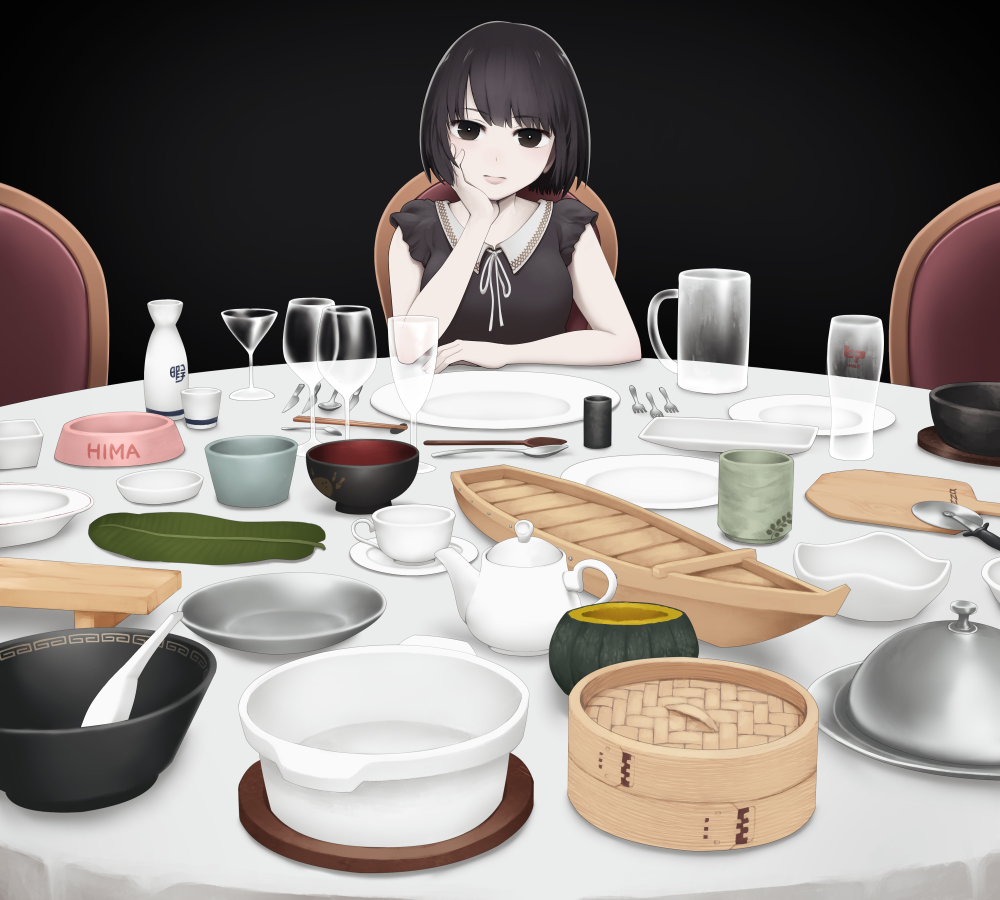 This is a pixiv picture whose title is 退屈な食卓.