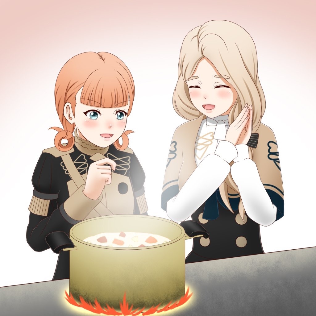 This is a pixiv picture whose title is アネット「メーチェと一緒にいるから料理も爆発する心配はないね！」.