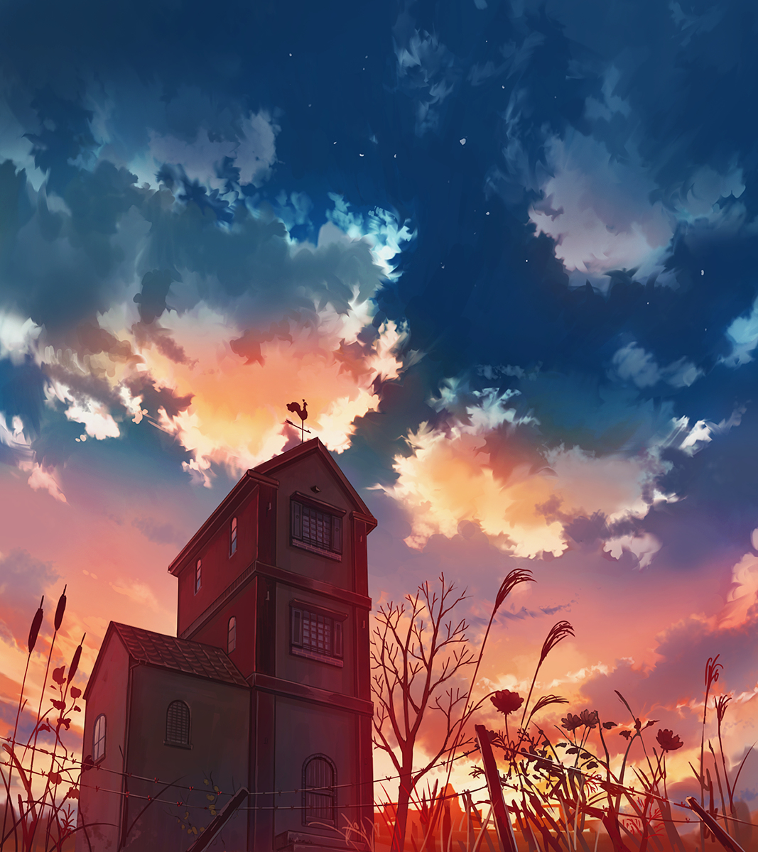 This is a pixiv picture whose title is 風見鶏の夕暮れ.