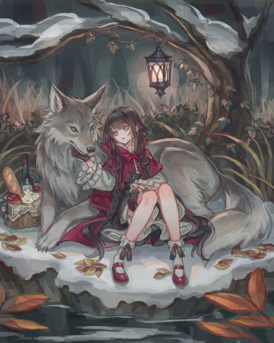 This is a pixiv picture whose title is 狼と赤ずきん　雪景色.