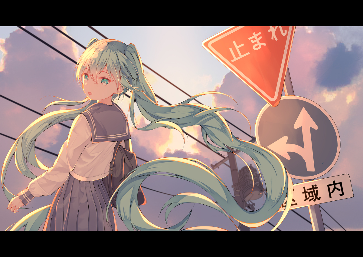 This is a pixiv picture whose title is 夕日坂.