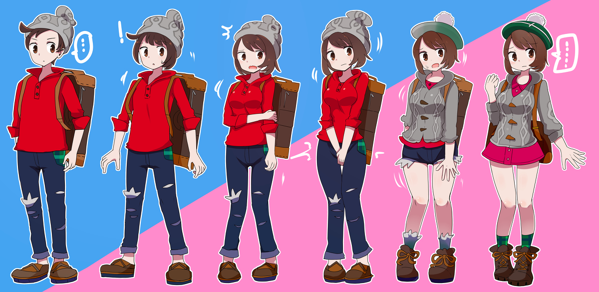 This is a pixiv picture whose title is 剣盾主人公性転換シークエンス.