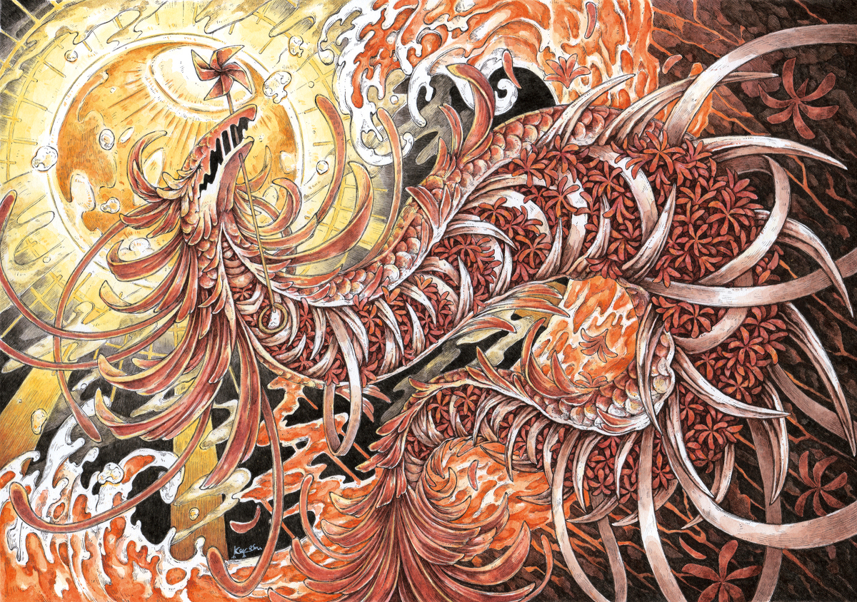 This is a pixiv picture whose title is 赤花の道.