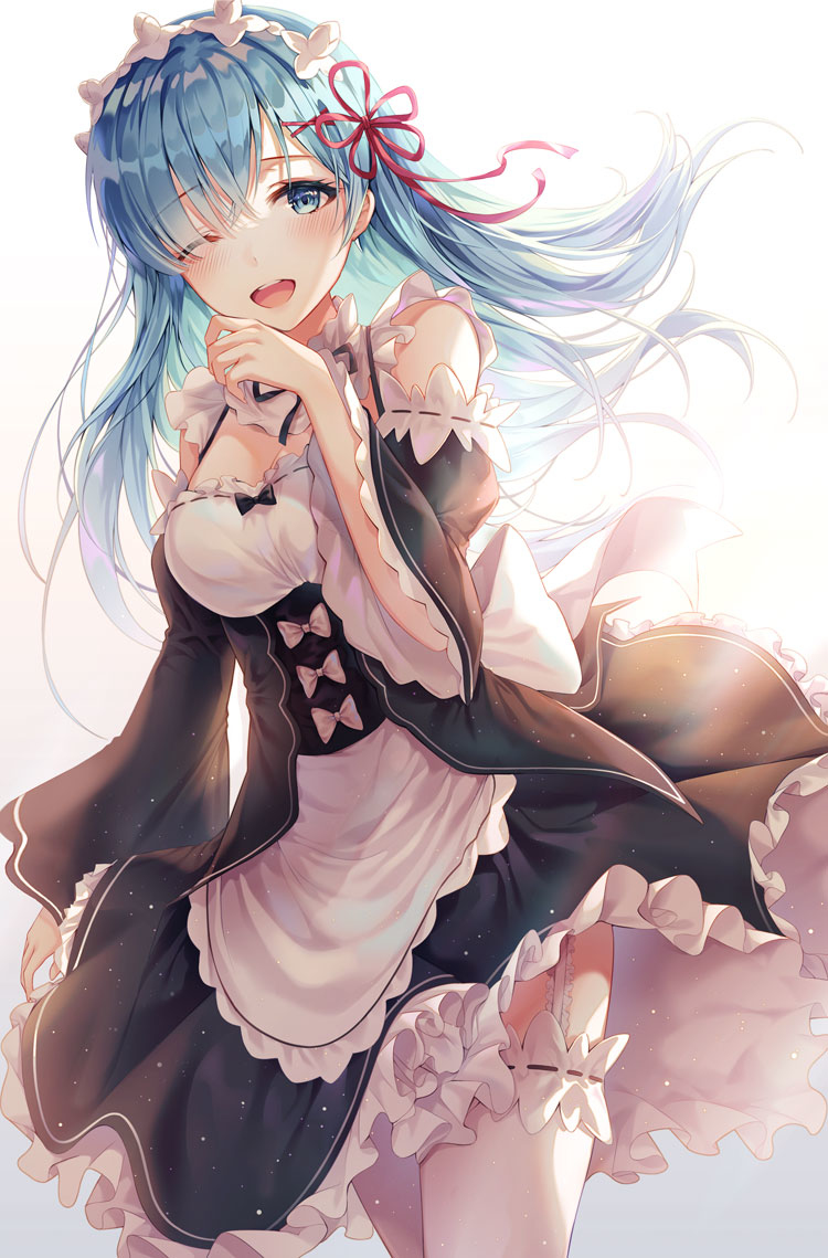 This is a pixiv picture whose title is 長い髪レム.