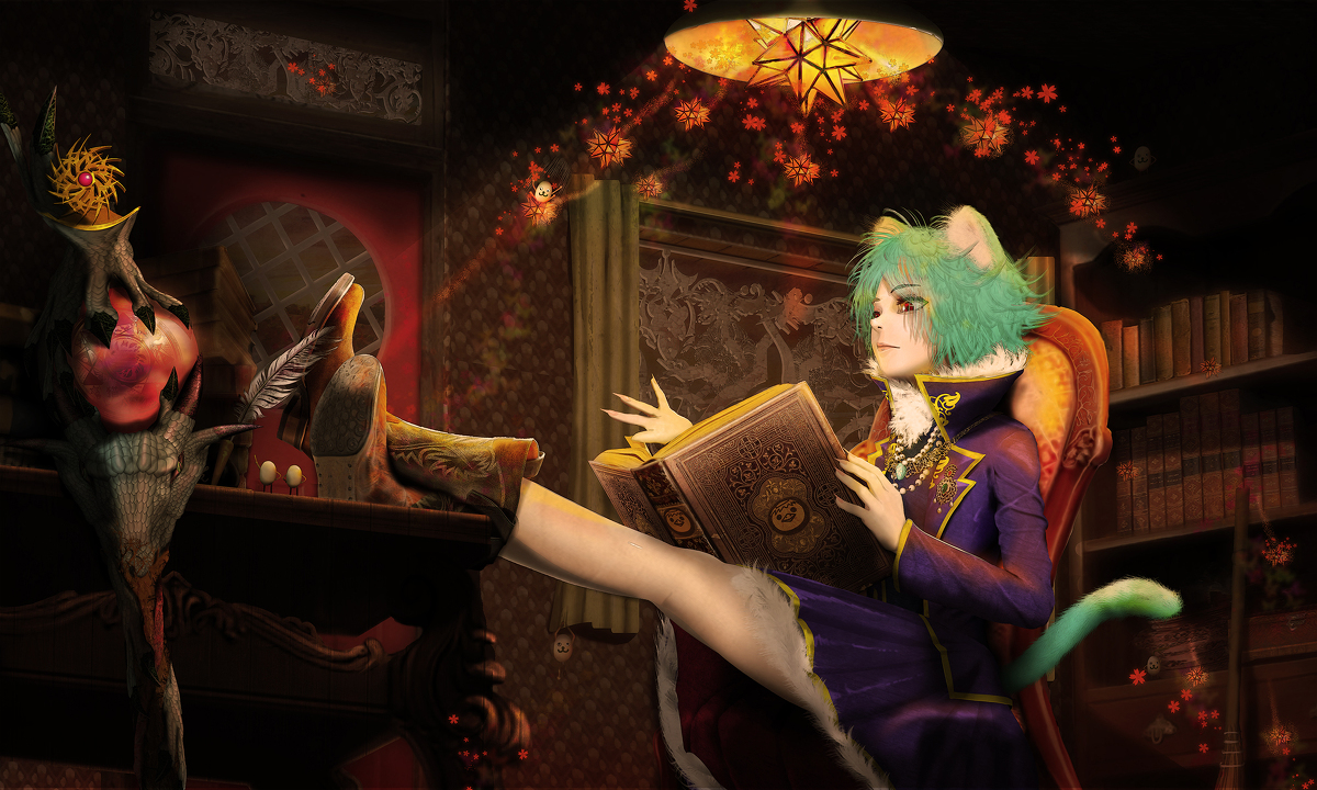 This is a pixiv picture whose title is 猫山先輩、読書中.