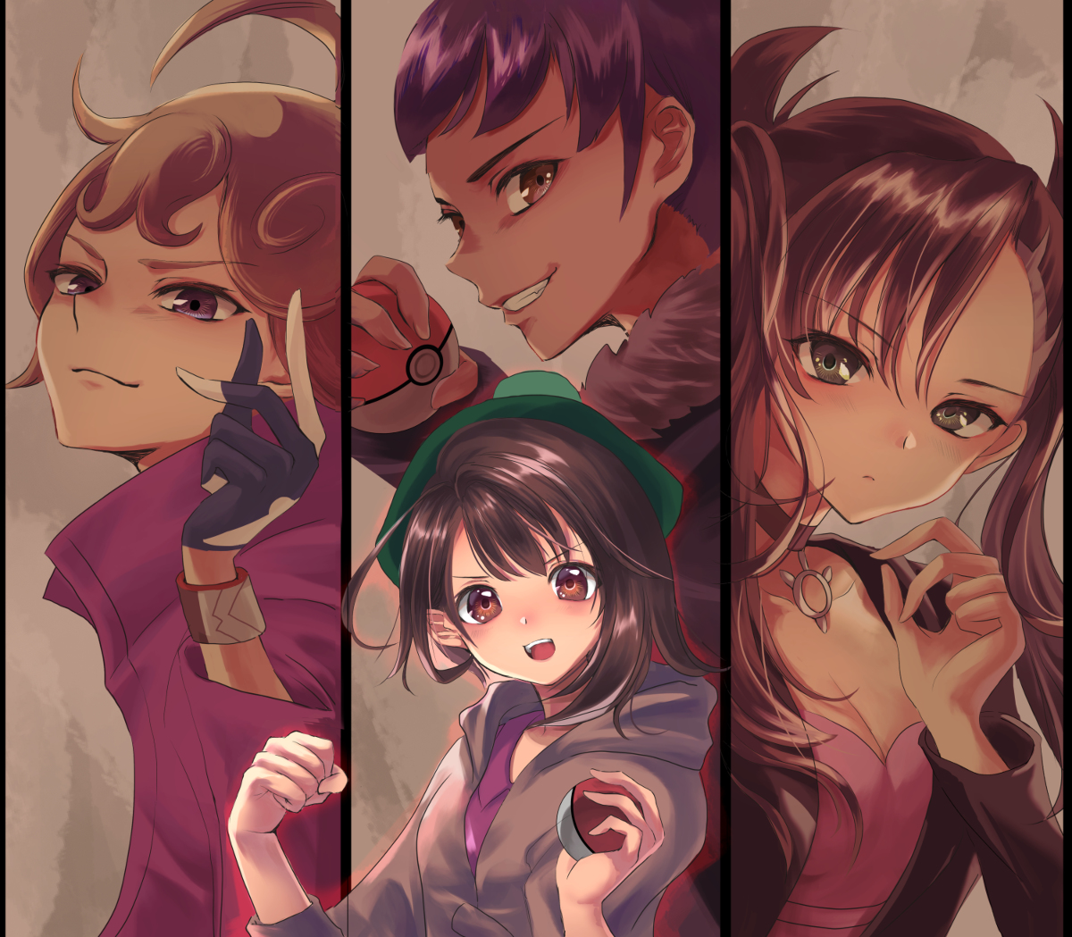 This is a pixiv picture whose title is ライバル4人　ユウリ&ホップ&マリィ&ビート.