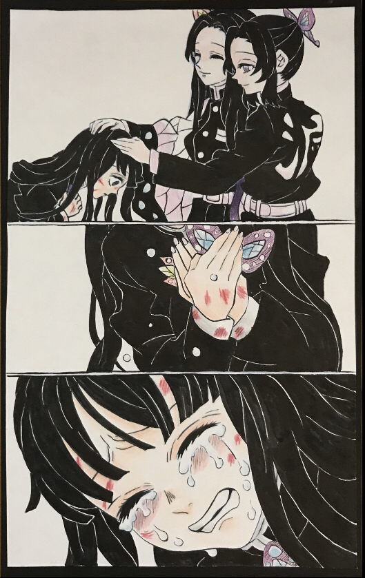 This is a pixiv picture whose title is 鬼滅　模写（※本誌ネタバレ描写有り）.