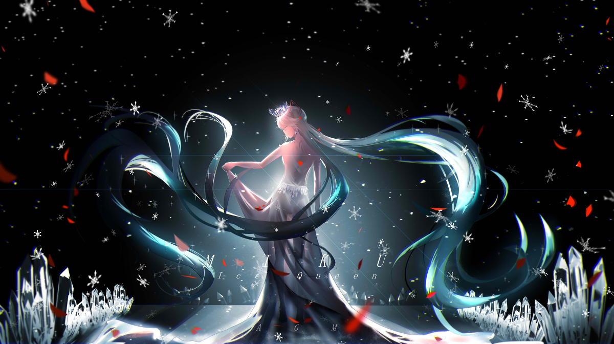 This is a pixiv picture whose title is miku   冰女王   圣诞贺图第一弹.