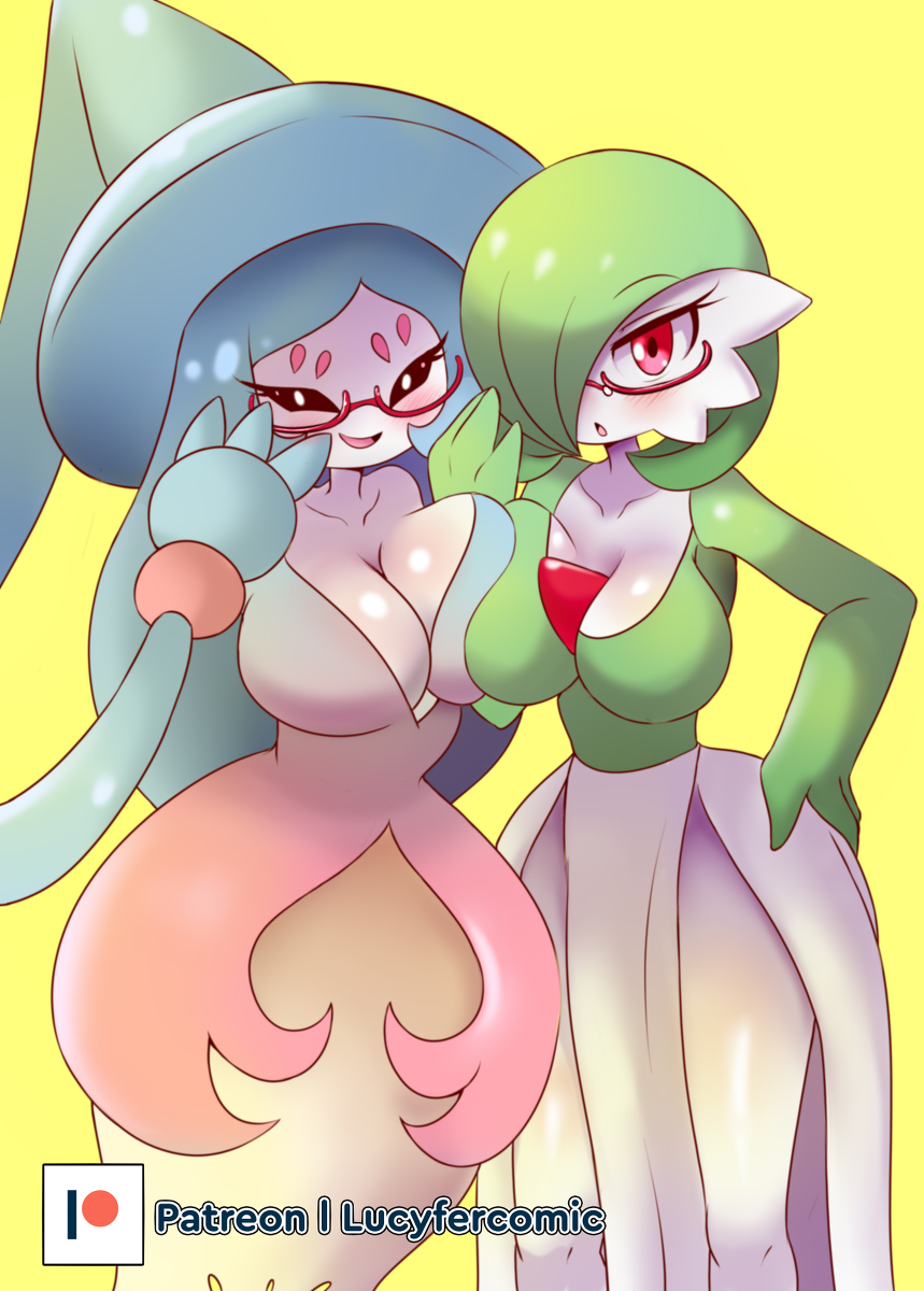 This is a pixiv picture whose title is Hatterene x Gardevoir.