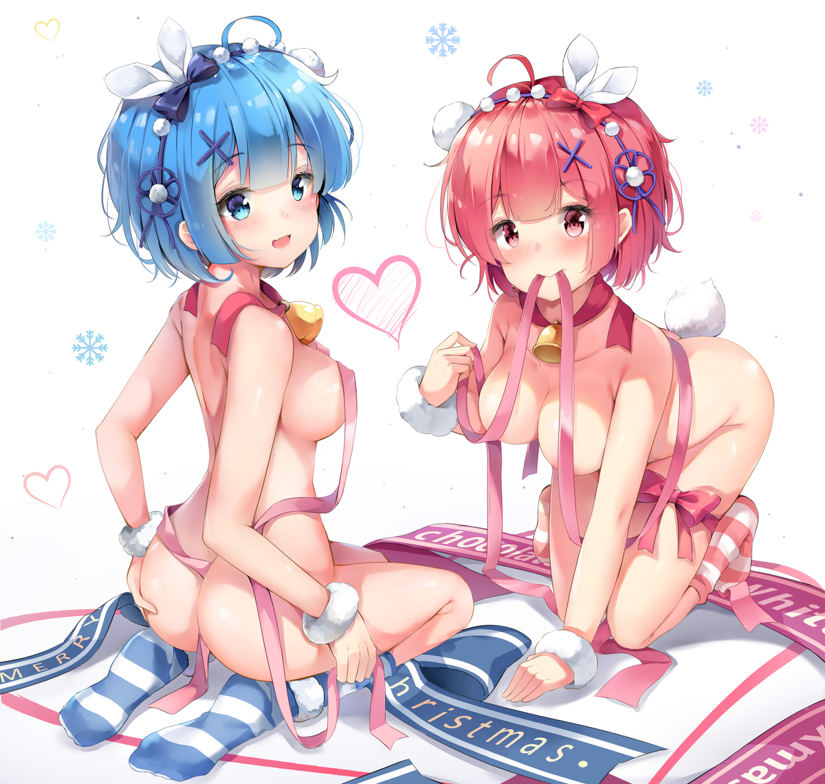 This is a pixiv picture whose title is Rem x Ram !! ❤.