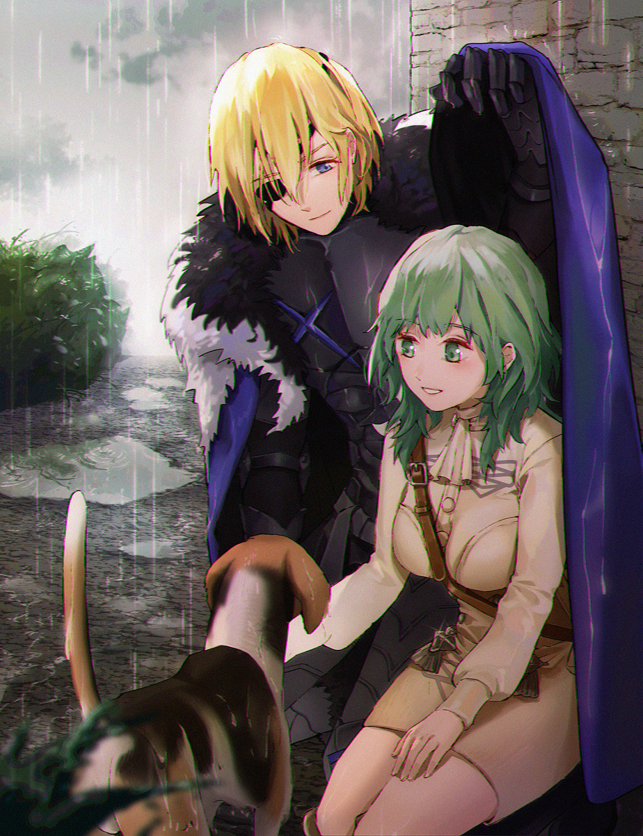 This is a pixiv picture whose title is 躲雨.