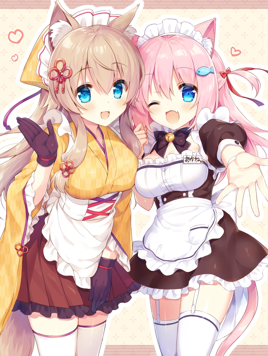 This is a pixiv picture whose title is けもみみメイド看板娘ズ.