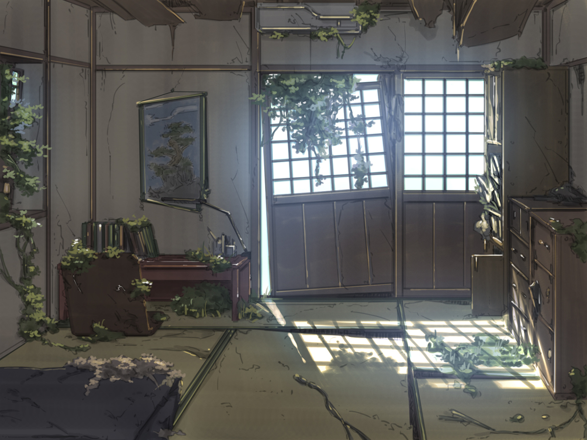 This is a pixiv picture whose title is 和室廃墟.