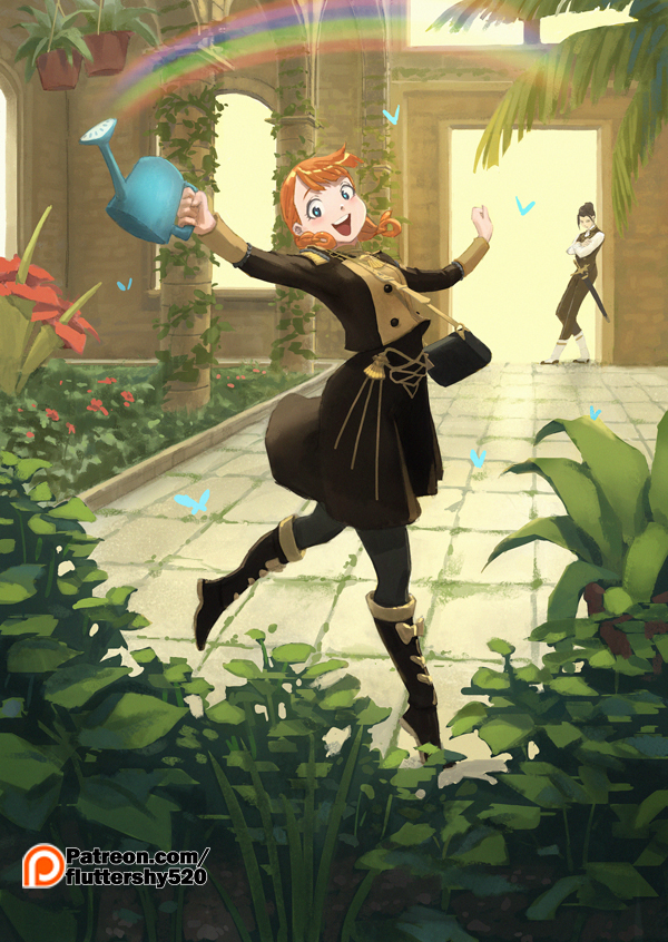 This is a pixiv picture whose title is Watering Flowers.