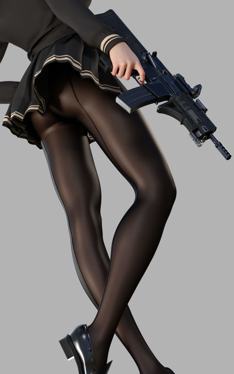 This is a pixiv picture whose title is 黒タイツと機関銃.