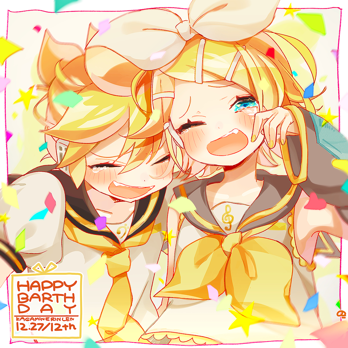 This is a pixiv picture whose title is *鏡音12周年*.