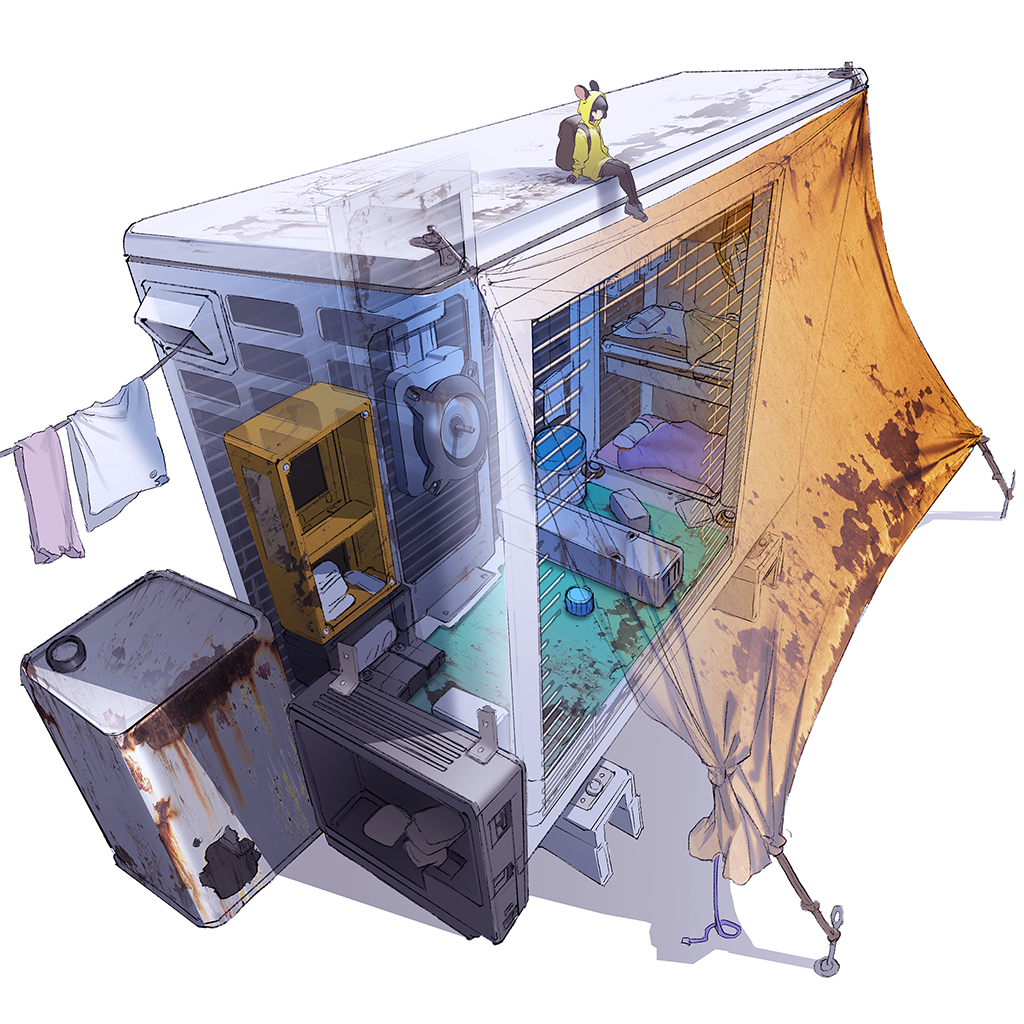 This is a pixiv picture whose title is 室外機部屋.