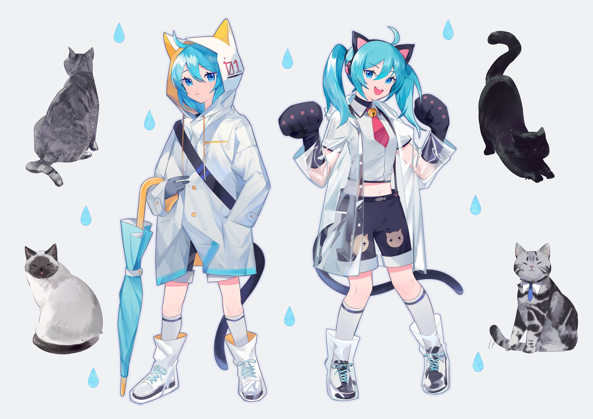 This is a pixiv picture whose title is 猫猫雨.