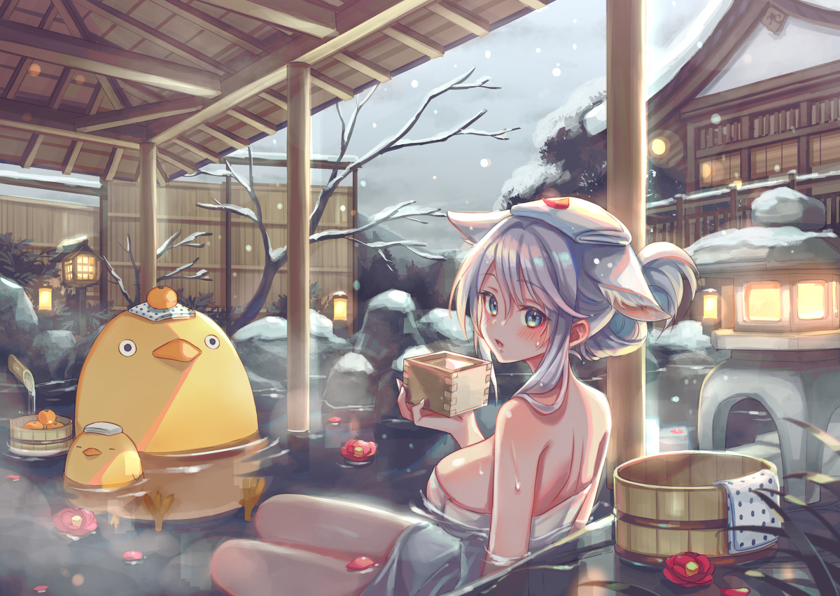 This is a pixiv picture whose title is 雪宿温泉.