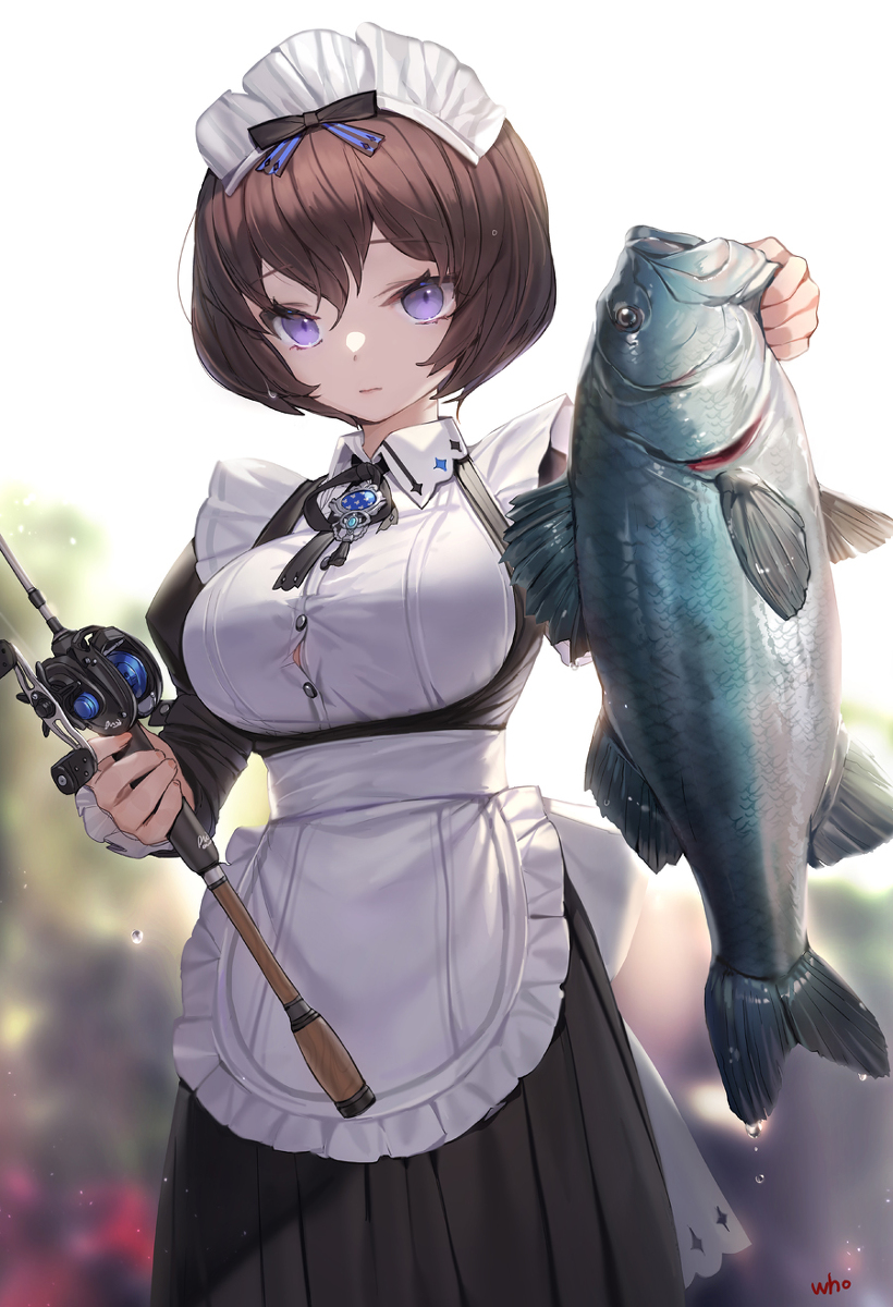 This is a pixiv picture whose title is メイドと魚.