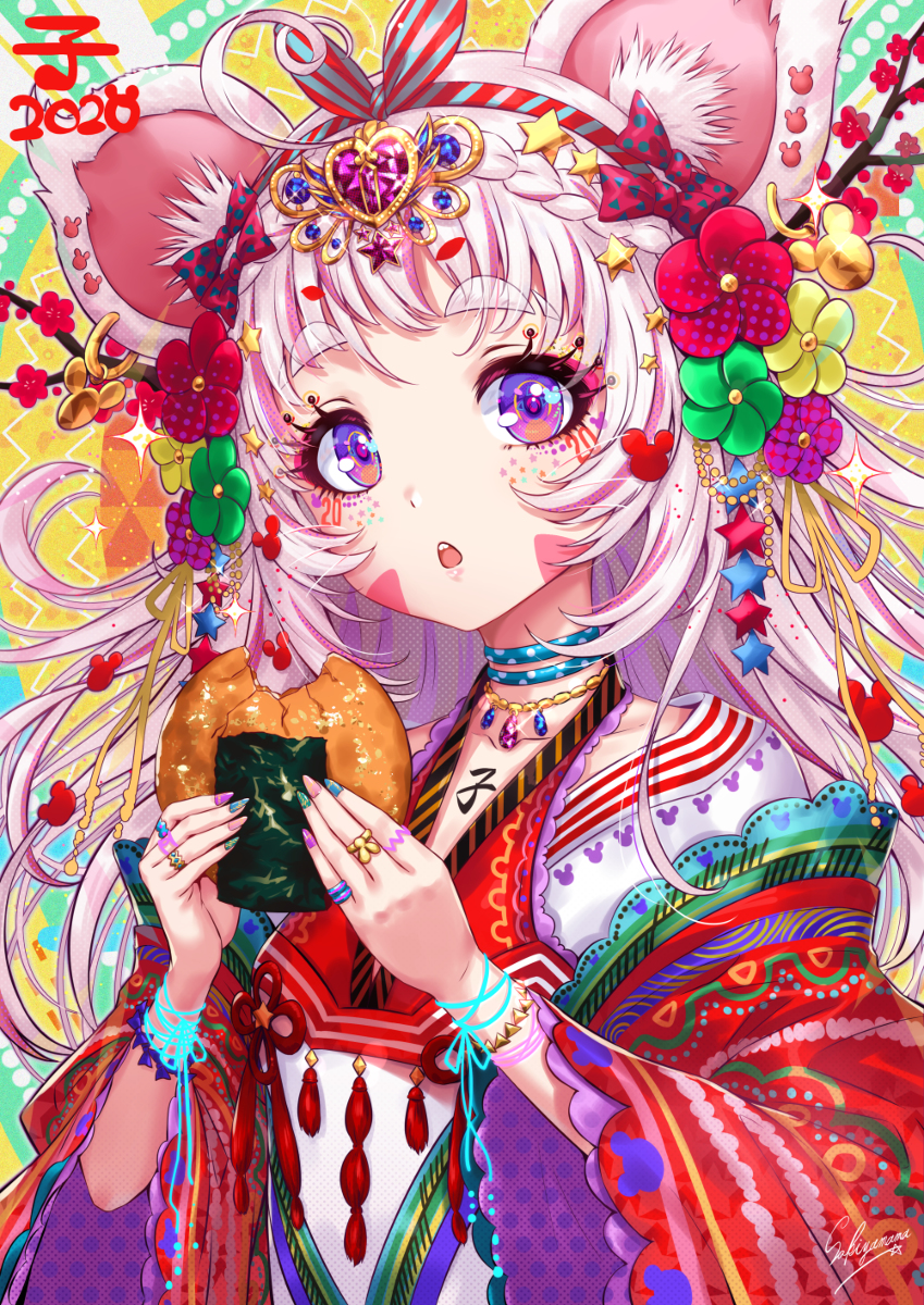 This is a pixiv picture whose title is 【年賀絵2020】鼠娘.