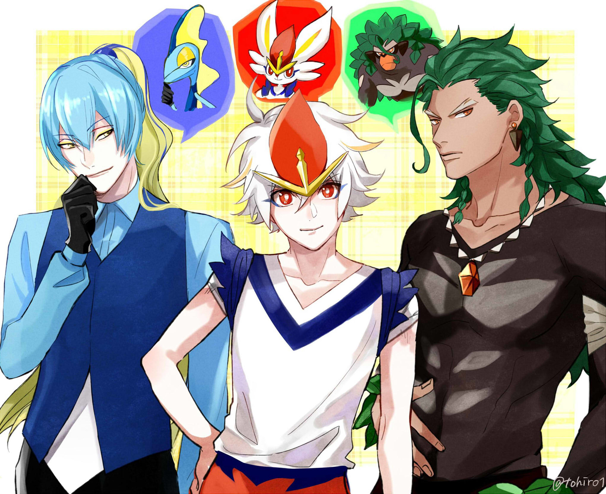 This is a pixiv picture whose title is 擬人化御三家.