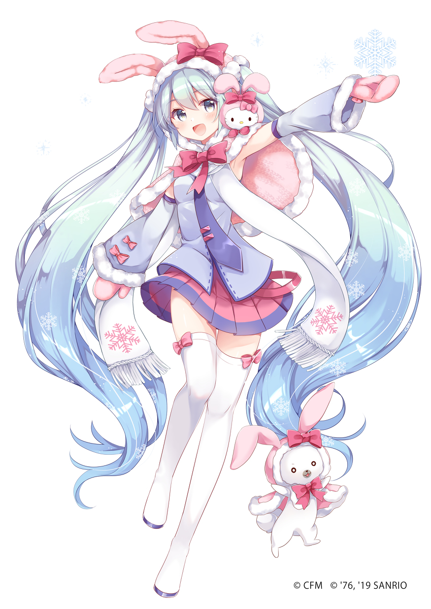 This is a pixiv picture whose title is 【仕事絵】雪ミク×ハローキティ.
