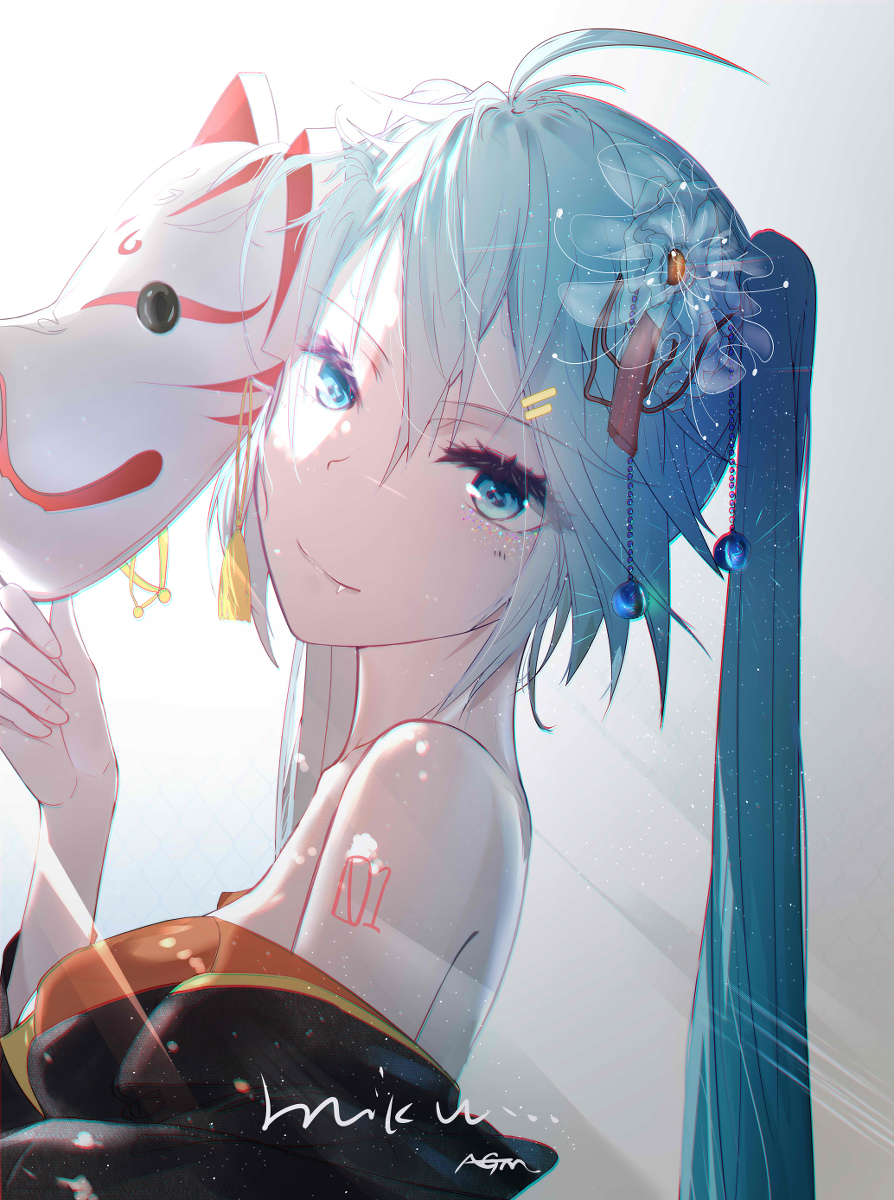 This is a pixiv picture whose title is miku   面具.