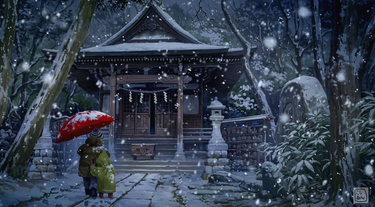 This is a pixiv picture whose title is 「何かいるかもしれない」「神さまかな・・？」.