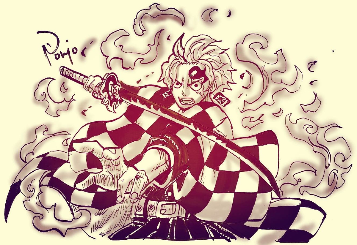 This is a pixiv picture whose title is 鬼滅の刃×ONEPIECE　竈門サボ治郎.