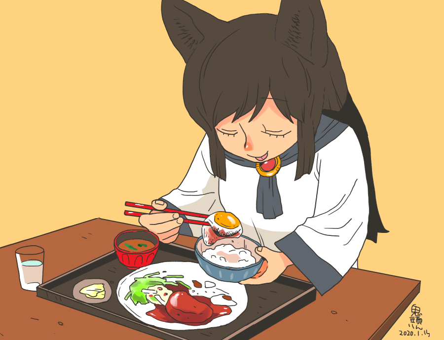 This is a pixiv picture whose title is 目玉焼きをご飯に乗せようとしている影狼ちゃん.