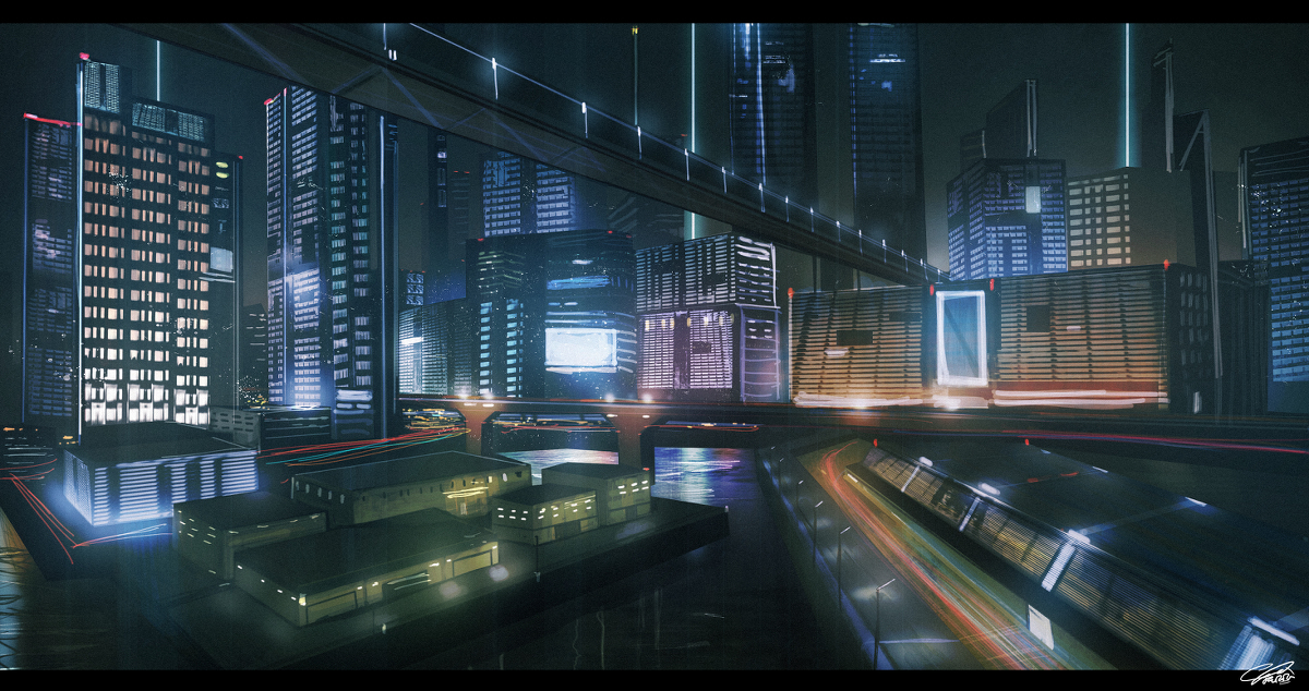 This is a pixiv picture whose title is 夜景.